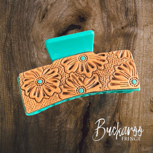 Mini Floral Leather Claw Clip