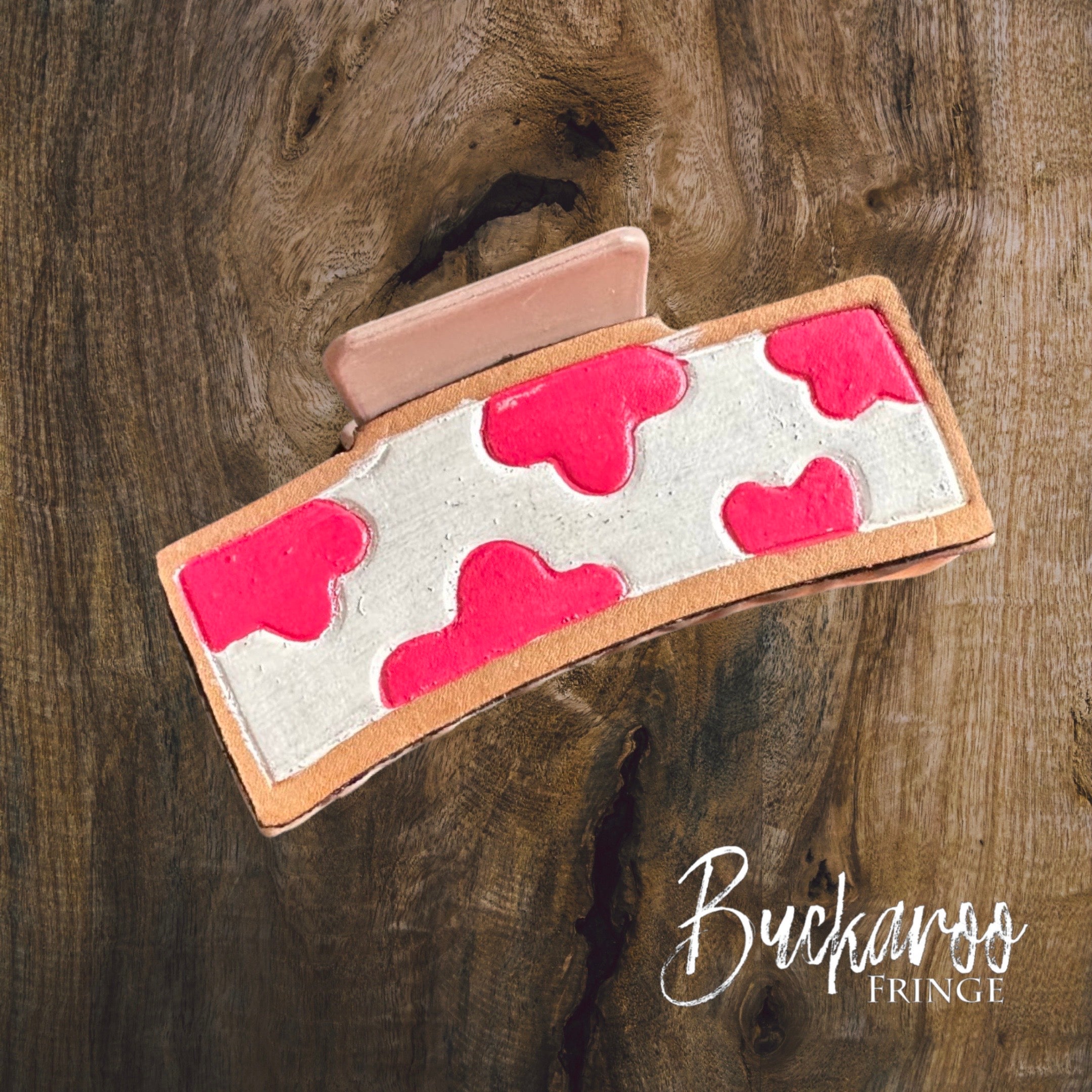 Pink Cow Leather Claw Clip
