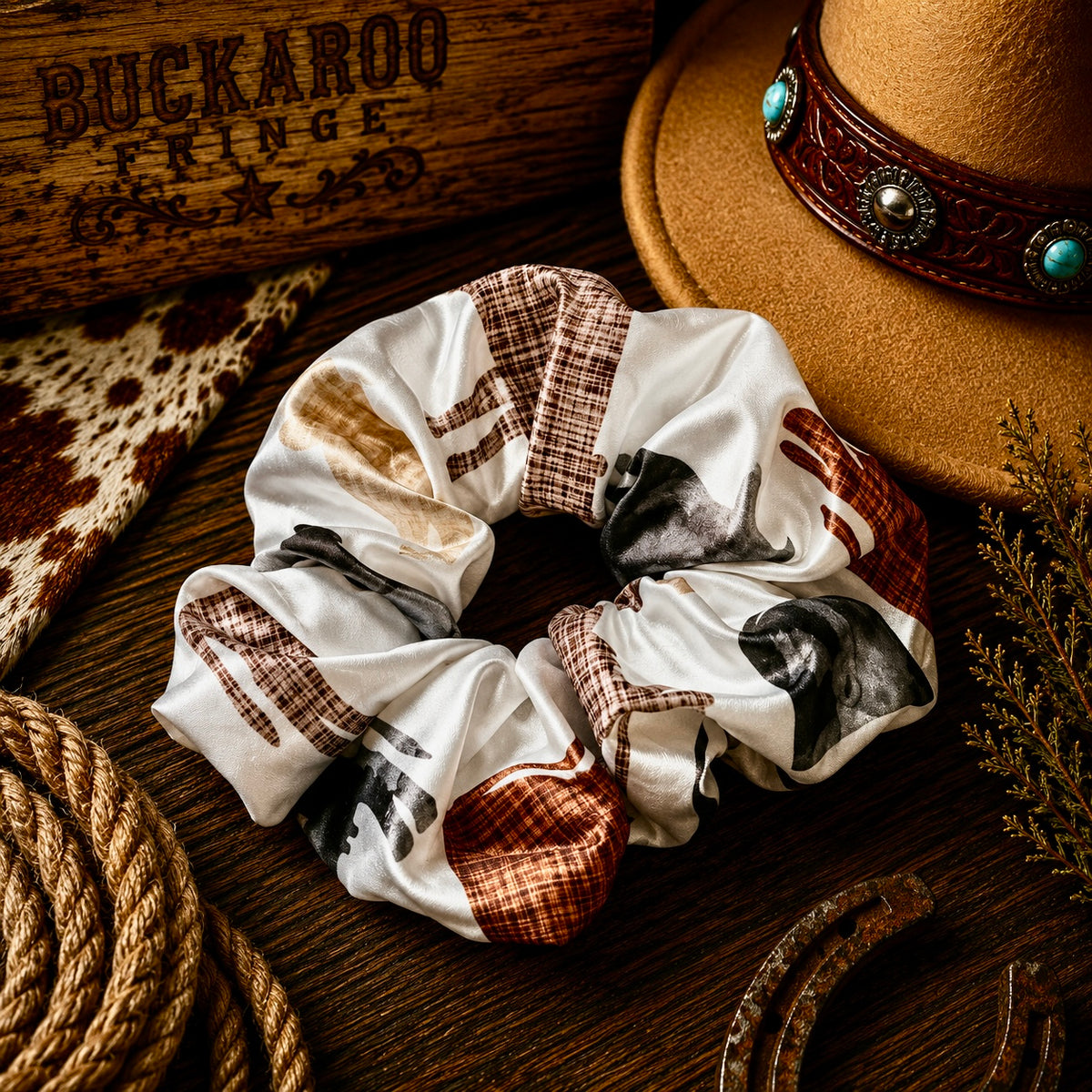 Neutral Cow Scrunchy