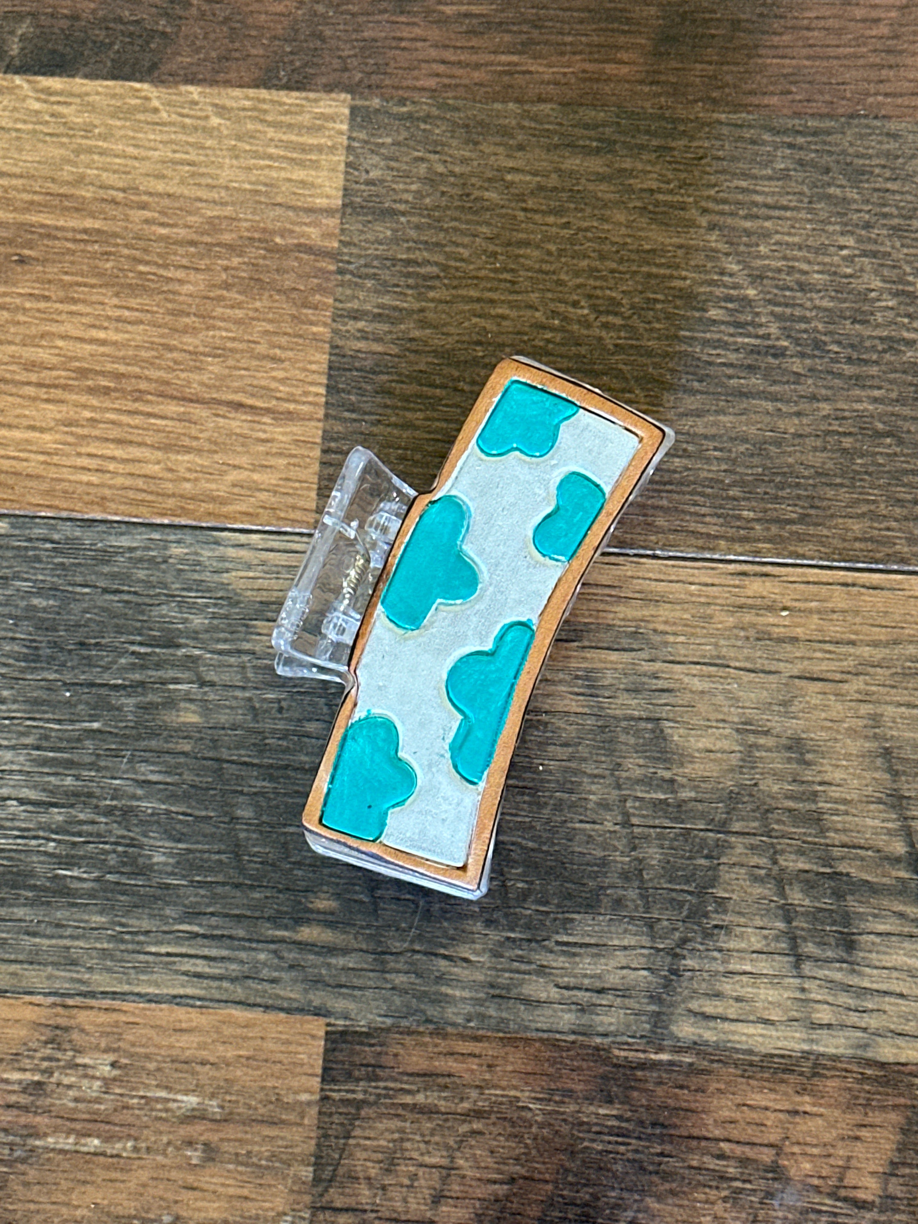 Turquoise Cow Print Claw Clip