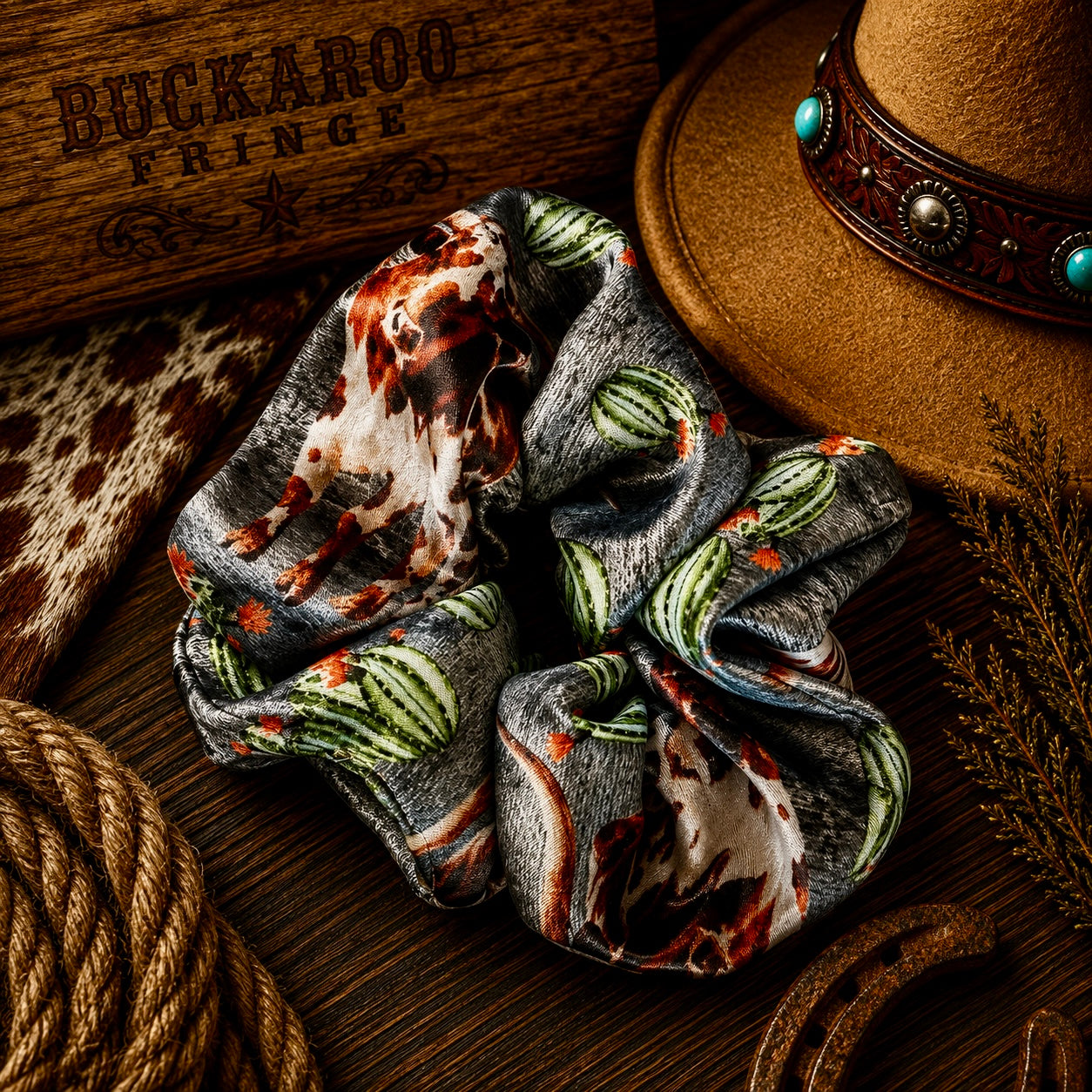 Gray Longhorn Scrunchy