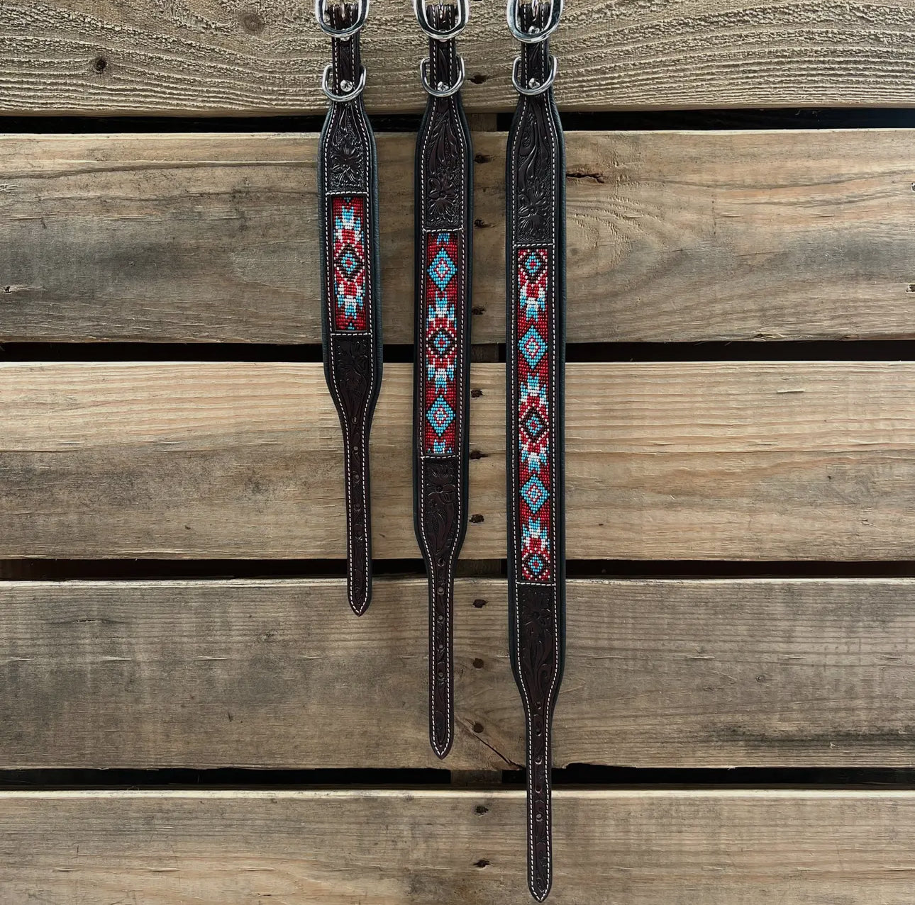 Blue & Red Beaded Collar