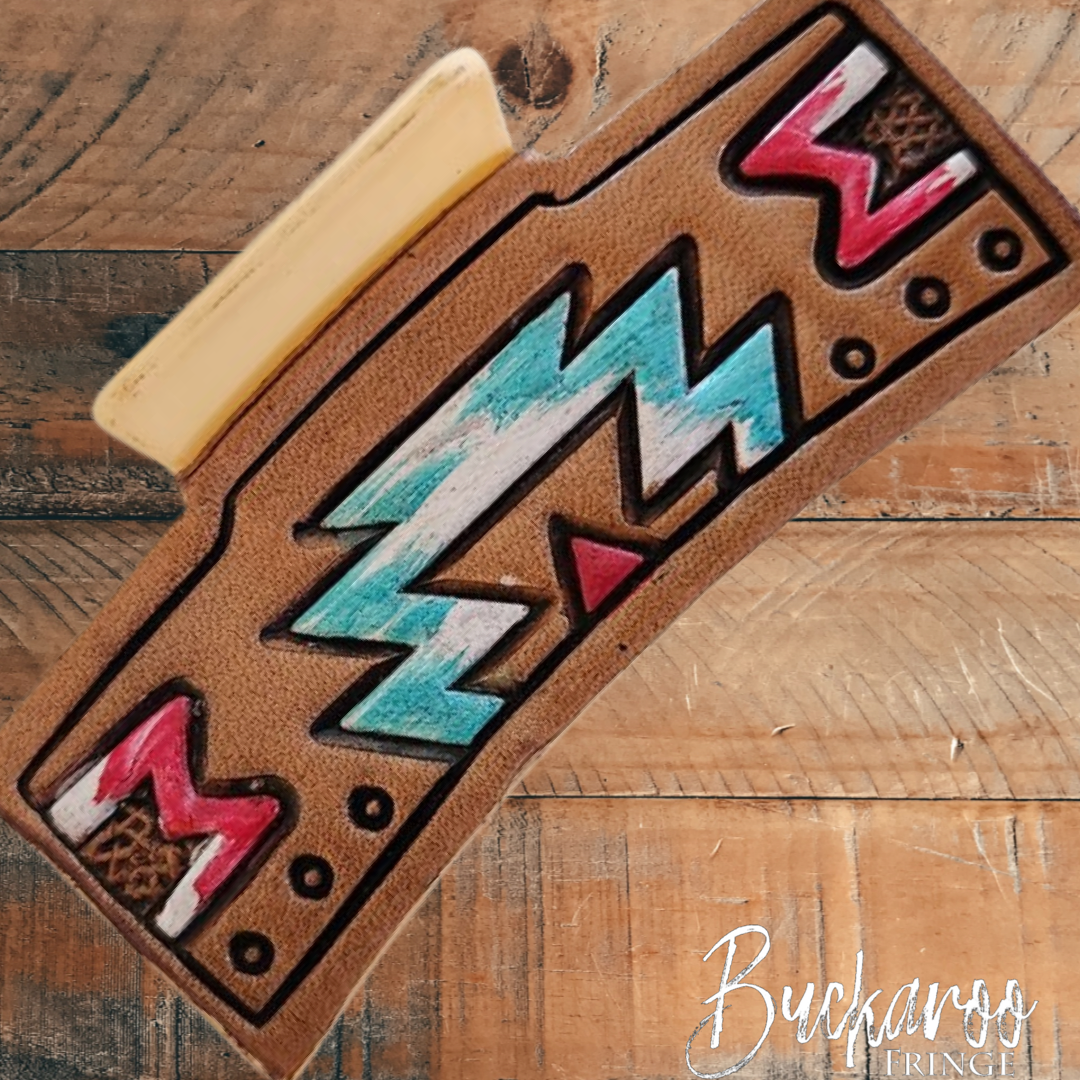 Aztec Carved Leather Claw Clip