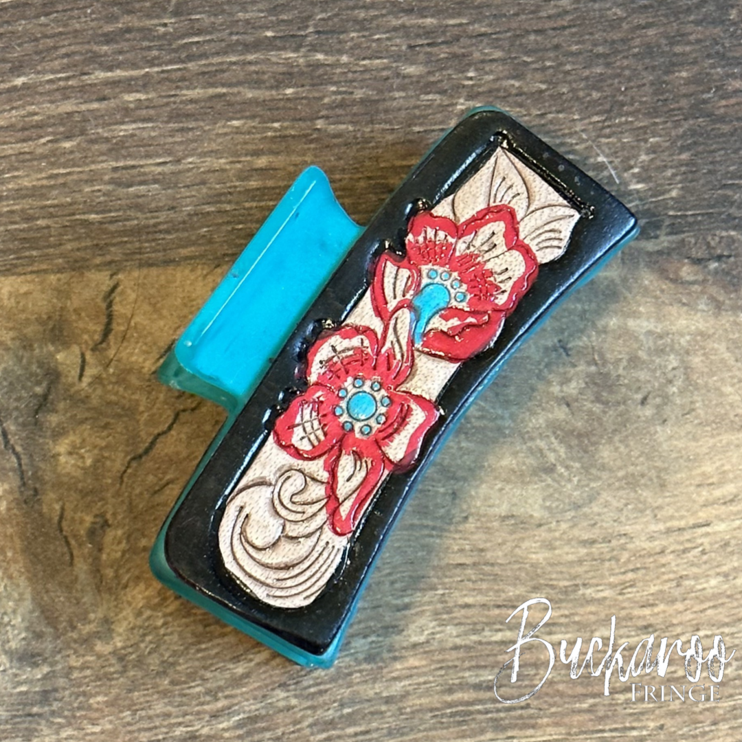 Red Floral Red Claw Clip