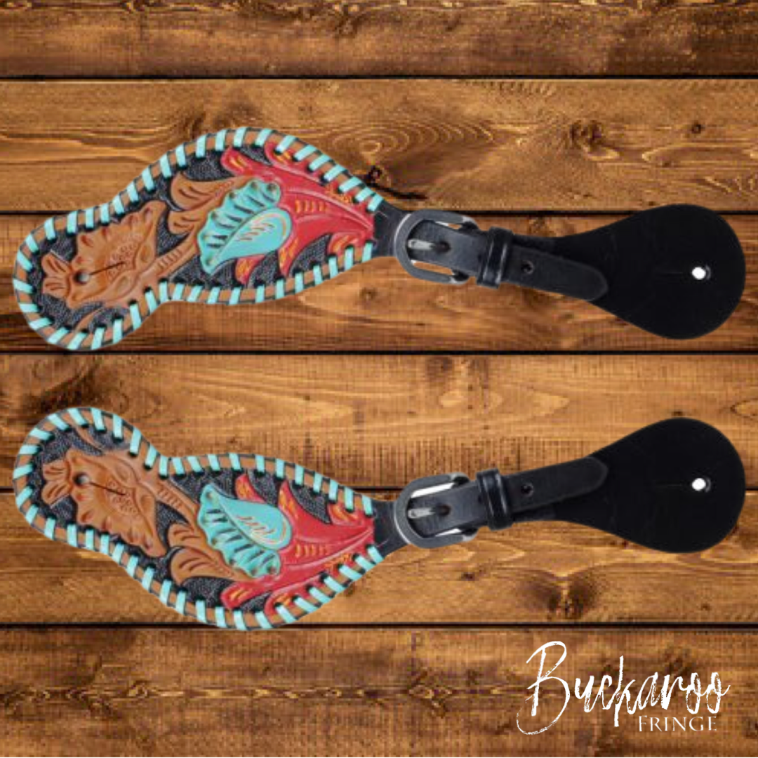 Red Floral Spur Straps